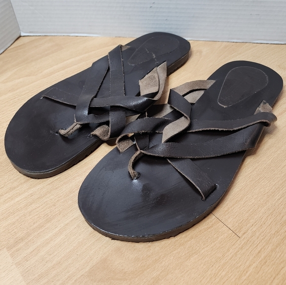 Morza Italian Brown Leather Stappy Slide On Flat Sandals Mens Size 13 main image 12